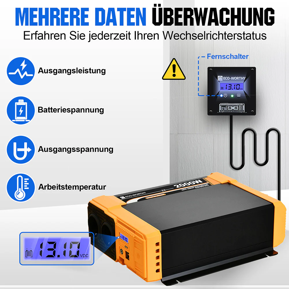 2000W 12V Solar Wechselrichter Reiner Sinus DC 12V AC 230V - Image 5