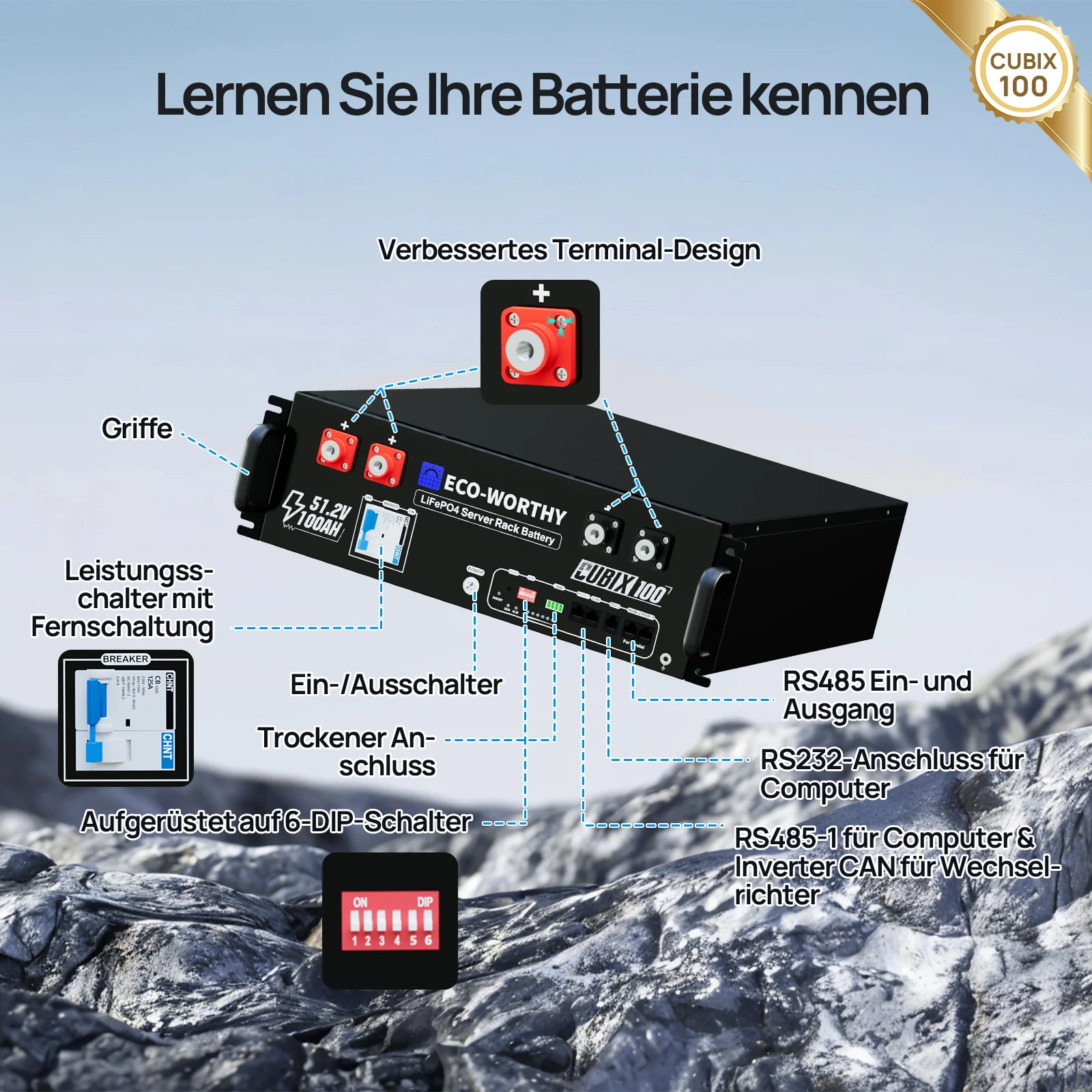 Eco-Worthy 48V 100Ah Server Rack Batterie—Bluetooth und WLAN—IEC 61000—10 Jahre Garantie - Image 3