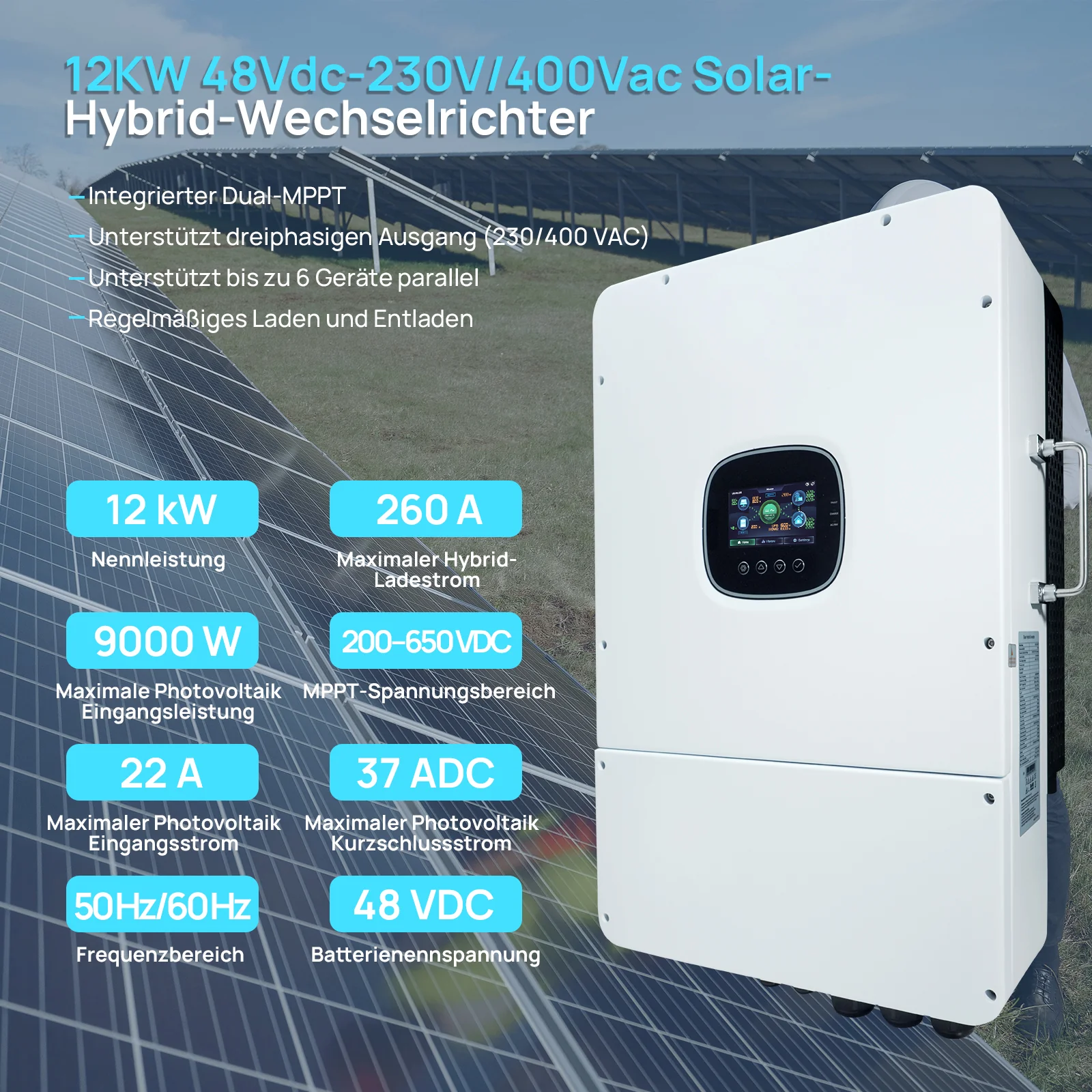 ECO-WORTHY 48V (51,2V) 314Ah LiFePO4-Batterie und 12KW 48Vdc-230/400Vac All-in-One-Wechselrichter dreiphasig Niederspannung SR - Image 12