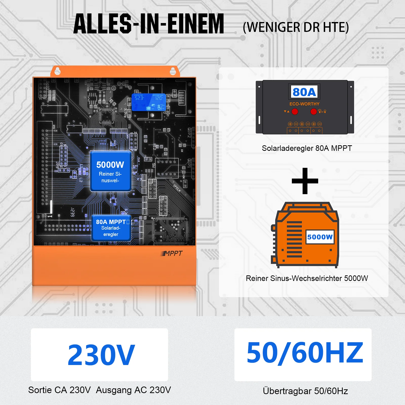 ECO-WORTHY 48V (51,2V) 314Ah LiFePO4-Batterie und 5000W 48V All-In-One Kombigeräte Solar Wechselrichter - Image 13