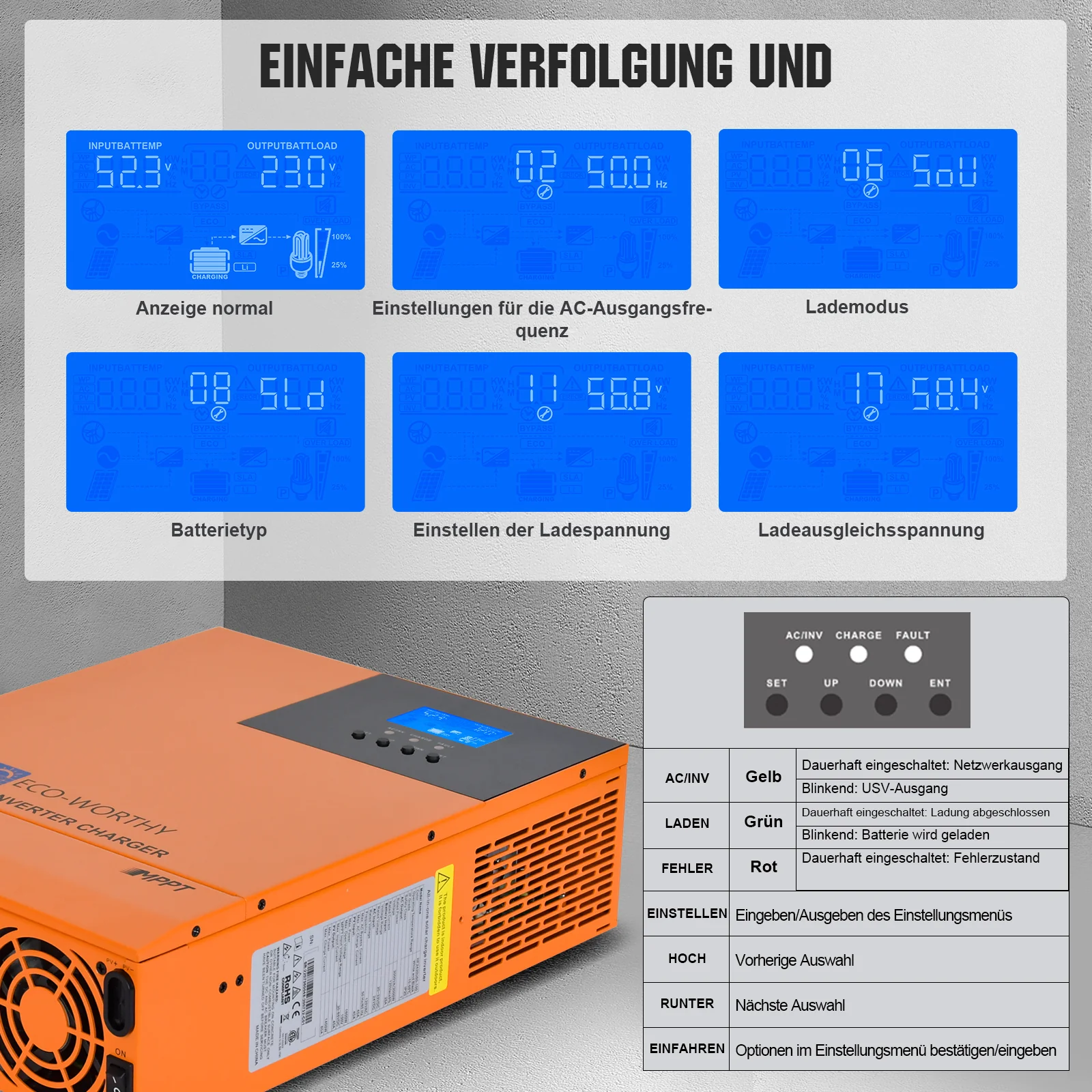 ECO-WORTHY 48V (51,2V) 314Ah LiFePO4-Batterie und 5000W 48V All-In-One Kombigeräte Solar Wechselrichter - Image 15